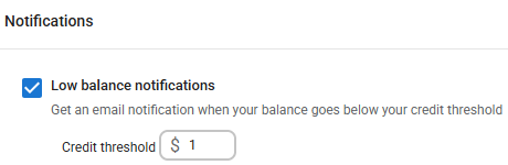 Notification solde faible